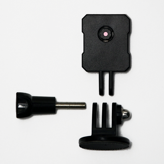Black camera mount components on a white background